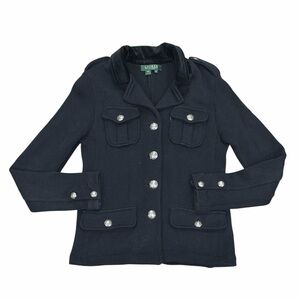 Lauren Ralph Lauren Black Military Style Knit Sweater Jacket with Silver Buttons